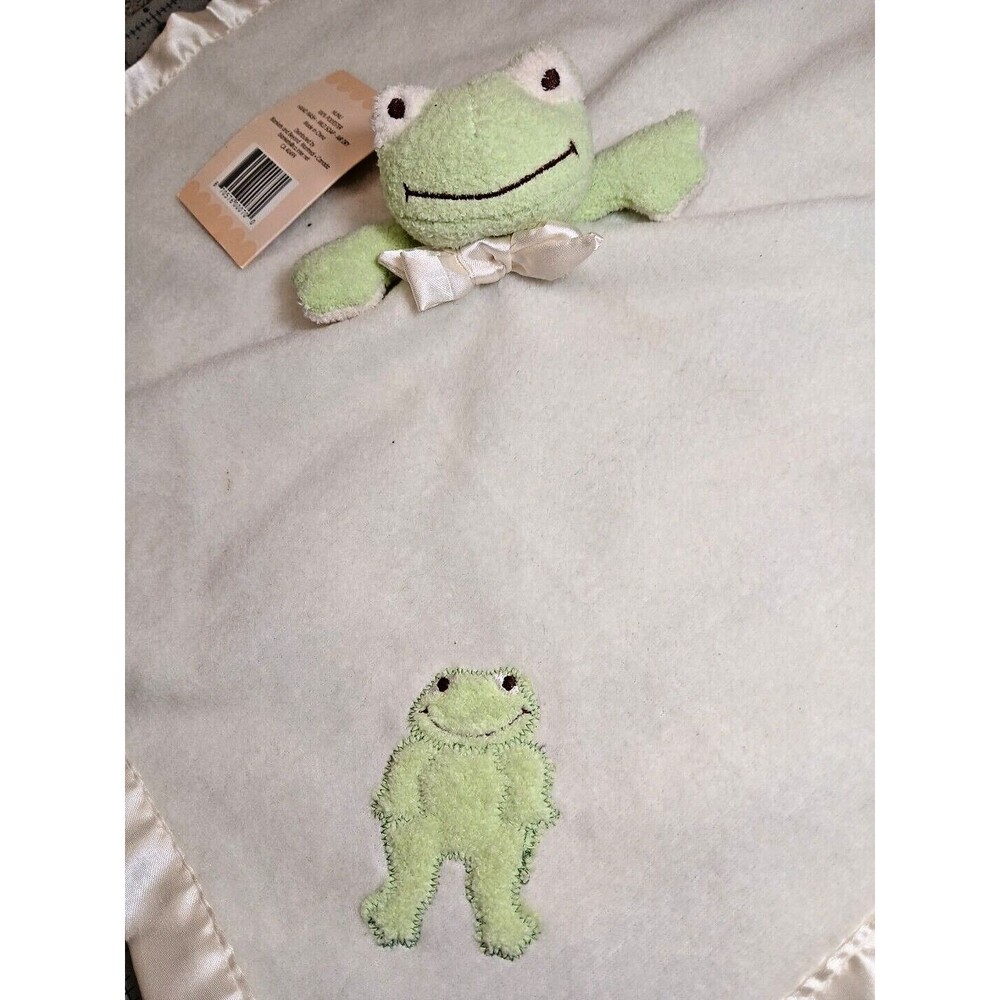 Frog Lovey Blankets & Beyond  Satin Edge Embroidered Face appliqued small frog